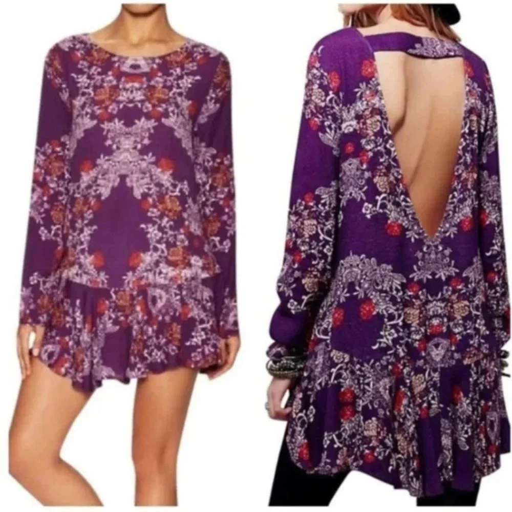 Free People Smooth Talker Boho purple floral dress - Picture 1 of 7